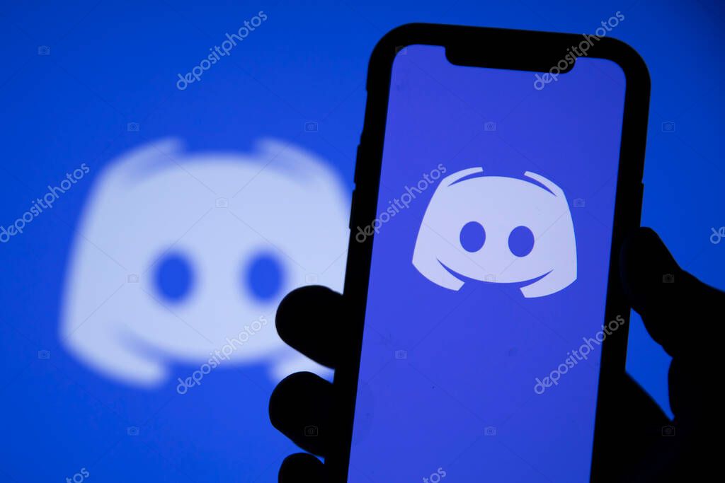 LONDON, UK - May 2021: Discord social network logo on a smartphone.