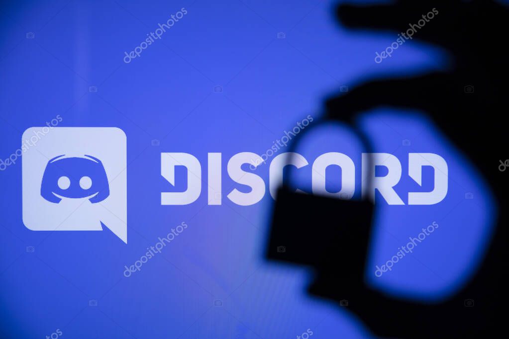 LONDON, UK - May 2021: Discord social network logo with a security padlock.