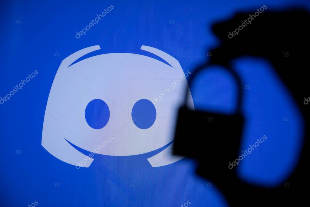 LONDON, UK - May 2021: Discord social network logo with a security padlock.