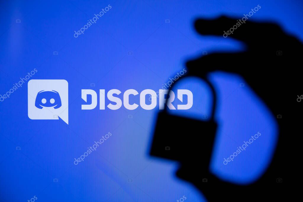 LONDON, UK - May 2021: Discord social network logo with a security padlock.