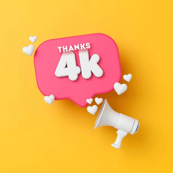 4.000 οπαδοί των μέσων κοινωνικής δικτύωσης ευχαριστώ πανό. 3D απόδοση — Φωτογραφία Αρχείου