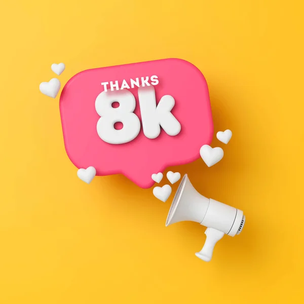 8 000 anhängare sociala medier tack banner. 3D-återgivning — Stockfoto