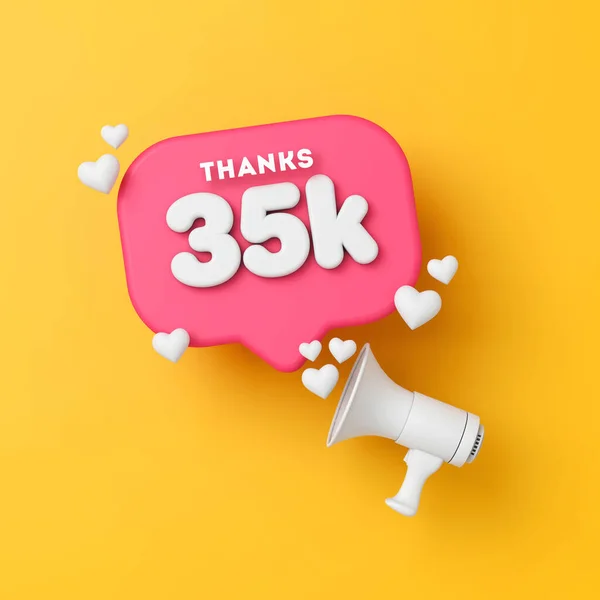 35 de mii de urmăritori social media mulțumesc banner. Redare 3D — Fotografie, imagine de stoc