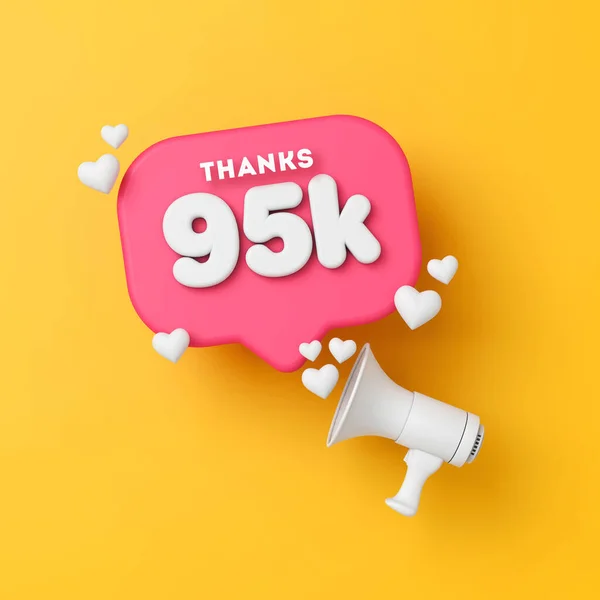 95 thousand followers social media thanks banner. 3D Rendering — Stock Photo, Image