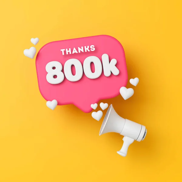 800 mil seguidores de las redes sociales gracias banner. Renderizado 3D —  Fotos de Stock