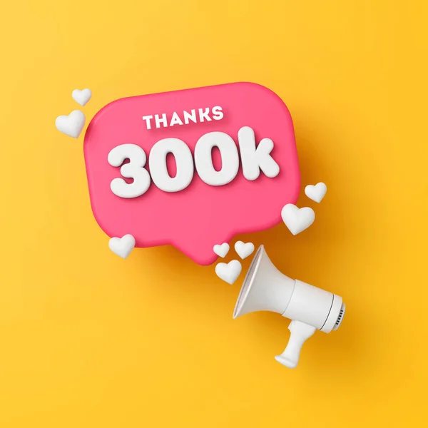 300 mil seguidores nas redes sociais agradecem o banner. Renderização 3D — Fotografia de Stock