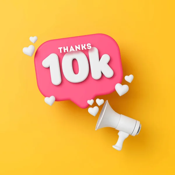 10 mil seguidores de las redes sociales gracias banner. Renderizado 3D — Foto de Stock