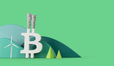 Bitcoin çevresel etkisi. Bitcoin logosunun kirliliği. 3B Hazırlama