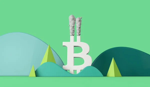 Impact environnemental de Bitcoin crypto-monnaie sur la nature. Rendu 3D — Photo