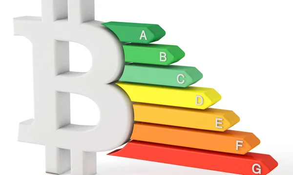 Bitcoin criptovaluta simbolo di valutazione energetica. Rendering 3D — Foto Stock