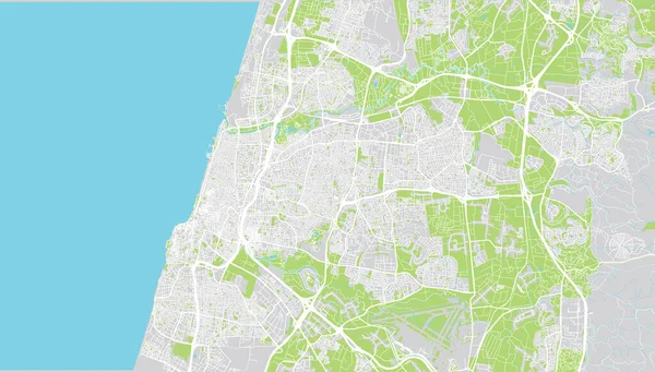 Mapa da cidade de vetores urbanos de Tel Aviv, Israel, Oriente Médio — Vetor de Stock