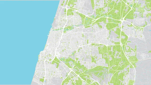 Mapa da cidade de vetores urbanos de Tel Aviv, Israel, Oriente Médio — Vetor de Stock