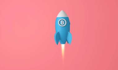 Bitcoin kripto para roketi aya doğru yola çıkıyor. 3B Hazırlama