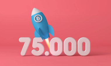 Bitcoin kripto para roketi 75.000 fiyat puanına yükseliyor. 3B Hazırlama
