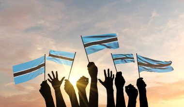 Silahların silueti gururla Botswana bayrağını sallıyor. 3B Hazırlama
