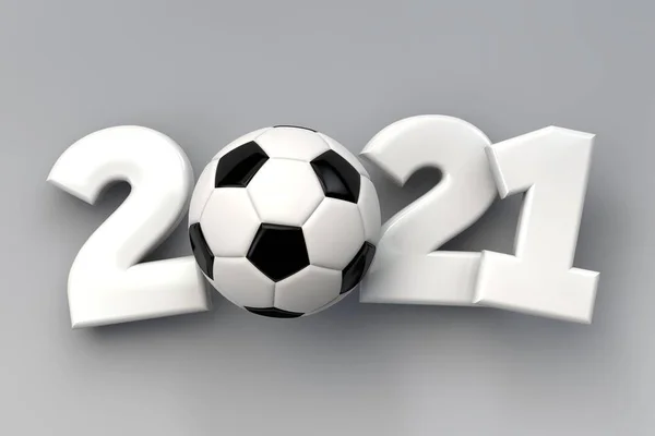 2021 futebol bola texto fundo.. 3D Renderização — Fotografia de Stock