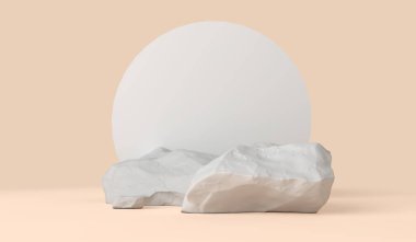 Doğal engebeli kayalarla en az ürün sergilenen podyum. 3B Hazırlama