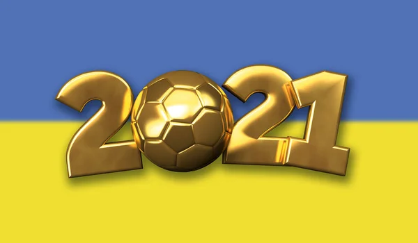 2021 Ucrânia ouro futebol texto fundo. Renderização 3D — Fotografia de Stock