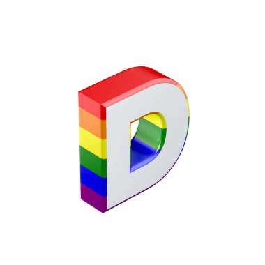Isometric harf D gay gurur gökkuşağı bayrak yazı tipi. 3B Hazırlama