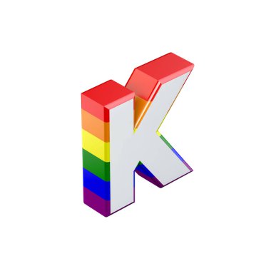 Isome harfi K gay gurur gökkuşağı bayrak yazı tipi. 3B Hazırlama