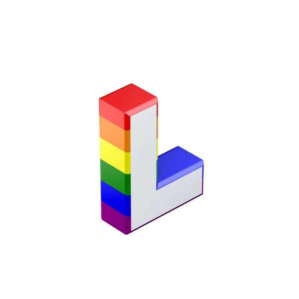 Isometrische letter L gay trots regenboog vlag lettertype. 3D-weergave — Stockfoto