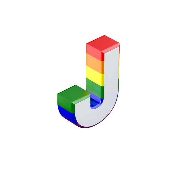 Isométrica letra J orgulho gay arco-íris bandeira fonte. Renderização 3D — Fotografia de Stock