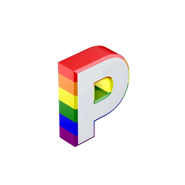 Isometric letter P gay pride rainbow flag font. 3D Rendering — Stock Photo, Image