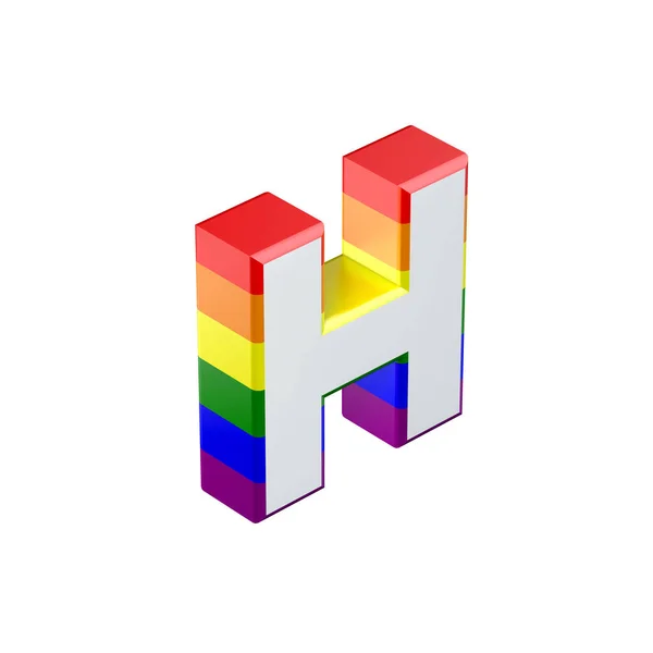 Isometrische letter H gay trots regenboog vlag lettertype. 3D-weergave — Stockfoto