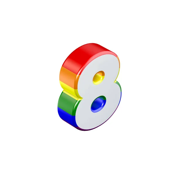 Isometric numer 8 gej duma tęcza flaga czcionka. Renderowanie 3D — Zdjęcie stockowe