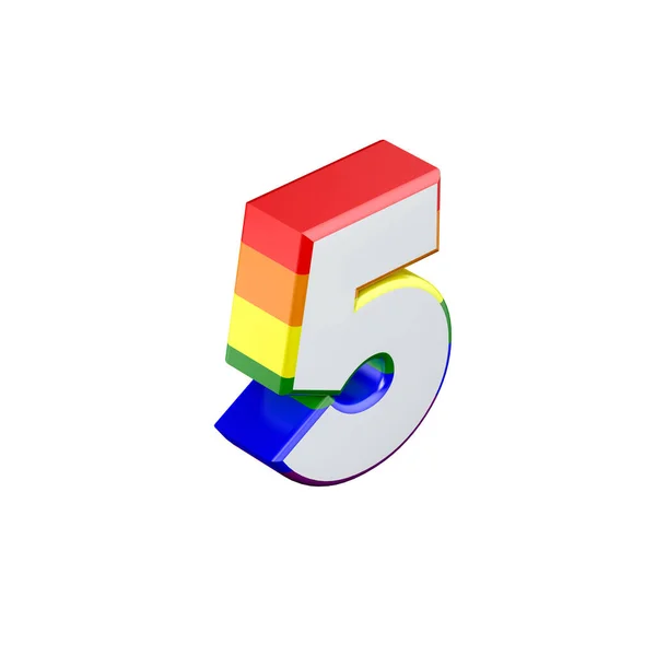 Isometric number 5 gay pride rainbow flag font. 3D vykreslování — Stock fotografie
