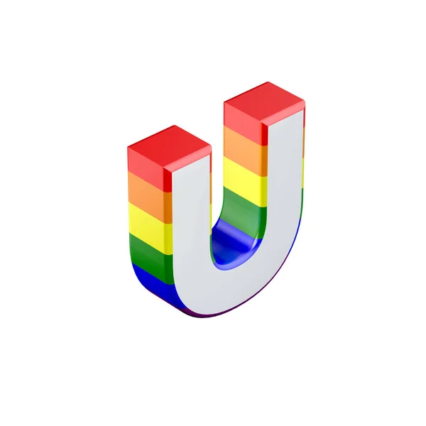 Isometrische letter U gay trots regenboog vlag lettertype. 3D-weergave — Stockfoto