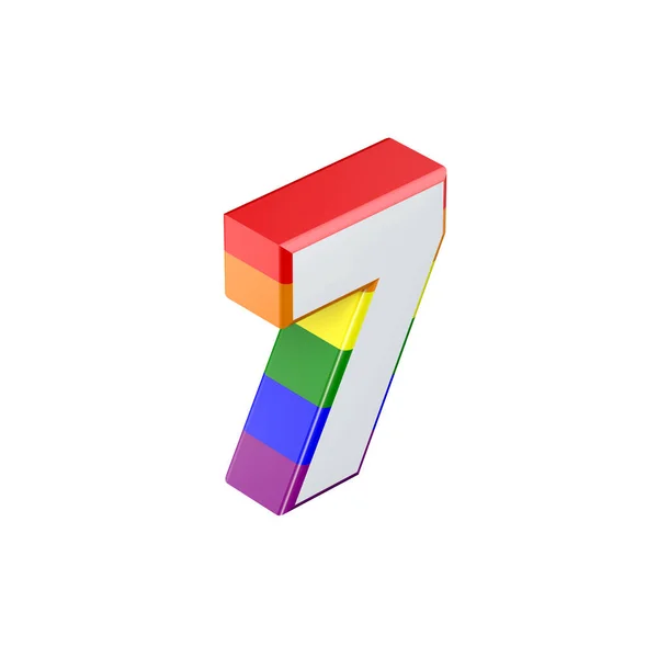 Isometriskt nummer 7 gay stolthet regnbåge flagga teckensnitt. 3D-återgivning — Stockfoto