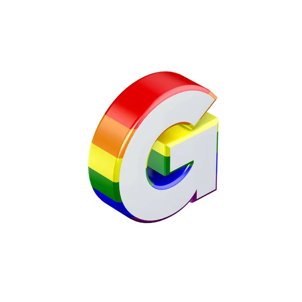 Isométrica letra G orgulho gay arco-íris bandeira fonte. Renderização 3D — Fotografia de Stock