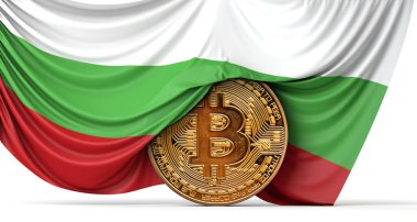 Bulgaristan bayrağı bir bitcoin kripto para biriminin üzerine örtüldü. 3B Hazırlama