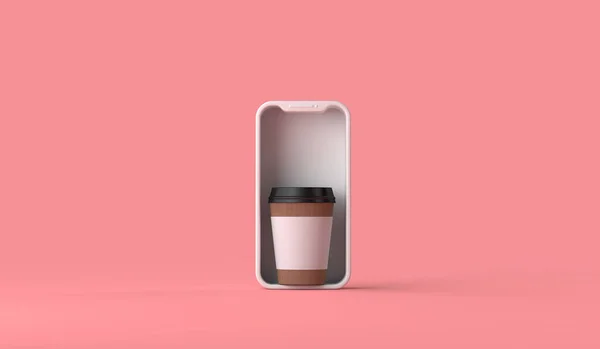 Emporter en ligne ou livraison commande de café à partir d'un smartphone. Rendu 3D — Photo