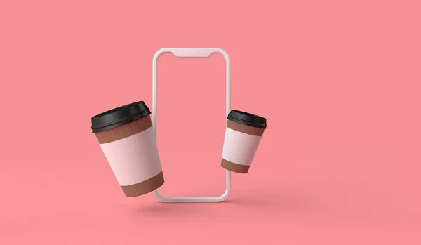 Emporter en ligne ou livraison commande de café à partir d'un smartphone. Rendu 3D — Photo