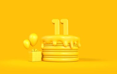11. yaş günün kutlu olsun. Hediyen ve balonlu pasta. 3B Hazırlama