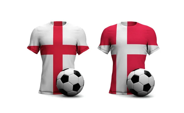 England Vs. Denmark soccer match. flags with football. 3D Rendering — Stock Photo, Image