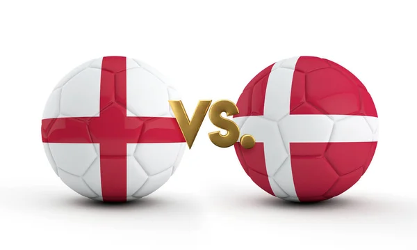 England v. Denmark Soccer match прапори з футболом. 3D Рендерінг — стокове фото