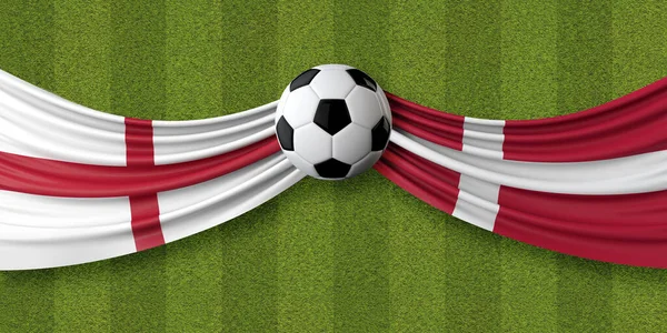 Αγγλία εναντίον Δανίας ποδοσφαιρικός αγώνας. σημαίες με ποδόσφαιρο. 3D απόδοση — Φωτογραφία Αρχείου