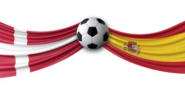 Danimarka İspanya futbol maçına karşı. Futbolla ulusal bayraklar. 3B Hazırlama