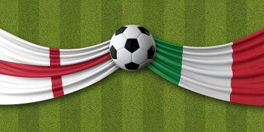 İngiltere, İtalya futbol maçına karşı. Futbolla ulusal bayraklar. 3B Hazırlama
