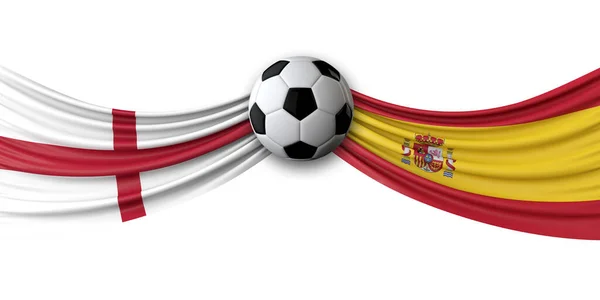 Inglaterra contra Espanha, jogo de futebol. Bandeiras nacionais com futebol. Renderização 3D — Fotografia de Stock