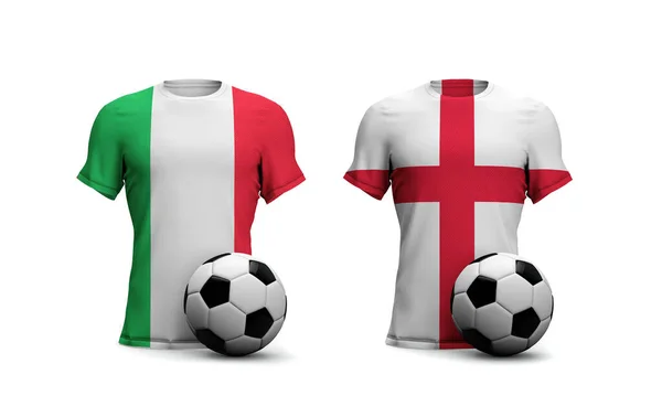 Englands V, Italiens fotbollsmatch. Nationell flagga med fotboll. 3D-återgivning — Stockfoto