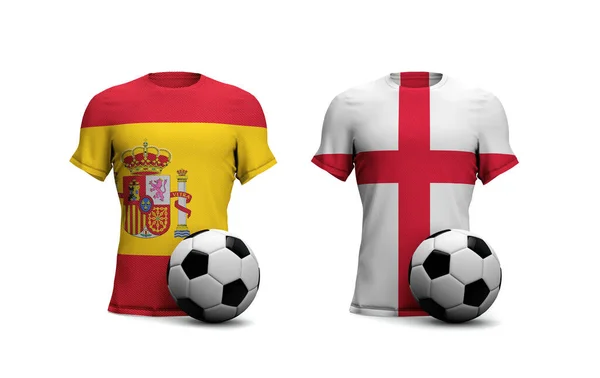 England Vs. Spain soccer match. National flags with football. 3D Rendering — Stock Photo, Image