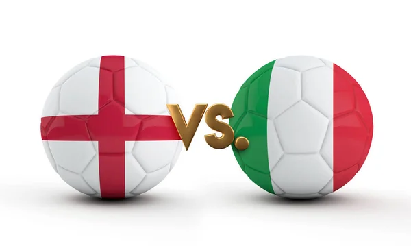 Engeland tegen Italië voetbalwedstrijd. Nationale vlaggen met voetbal. 3D-weergave — Stockfoto