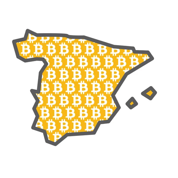 Spanien landskarta med bitcoin krypto valuta logotyp — Stock vektor