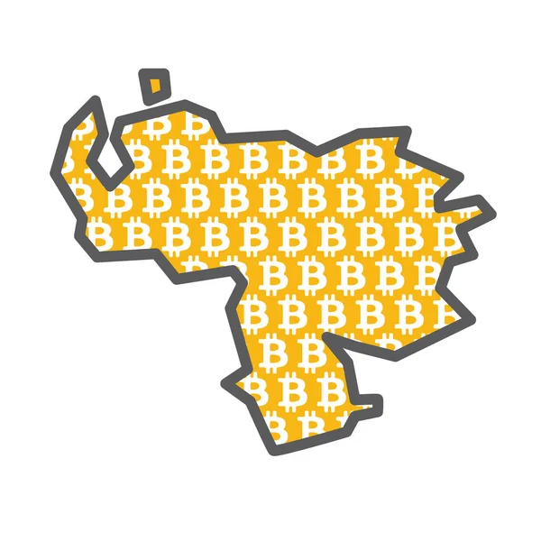 Venezuela landskarta med bitcoin krypto valuta logotyp — Stock vektor