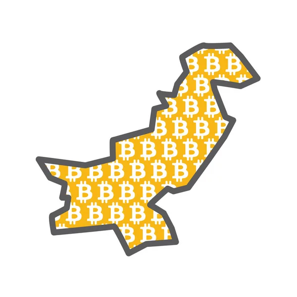 Pakistan landskarta med bitcoin krypto valuta logotyp — Stock vektor