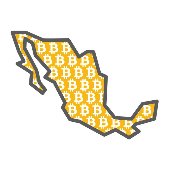 Mexiko landskarta med bitcoin krypto valuta logotyp — Stock vektor